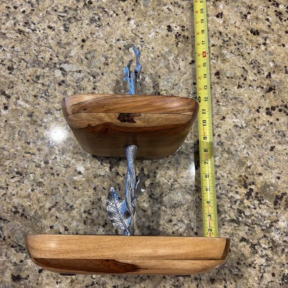 Pier 1 Tray 2 Tiered Hawthorn Leaf Branch Decor Serving‎ Teak Wood - Picture 6 of 8